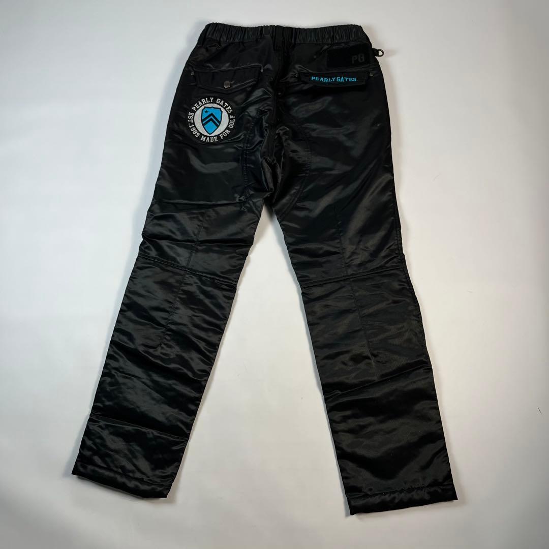 美品 パーリーゲイツ ナイロンパンツ ワッペン 刺繍ロゴ ブラック