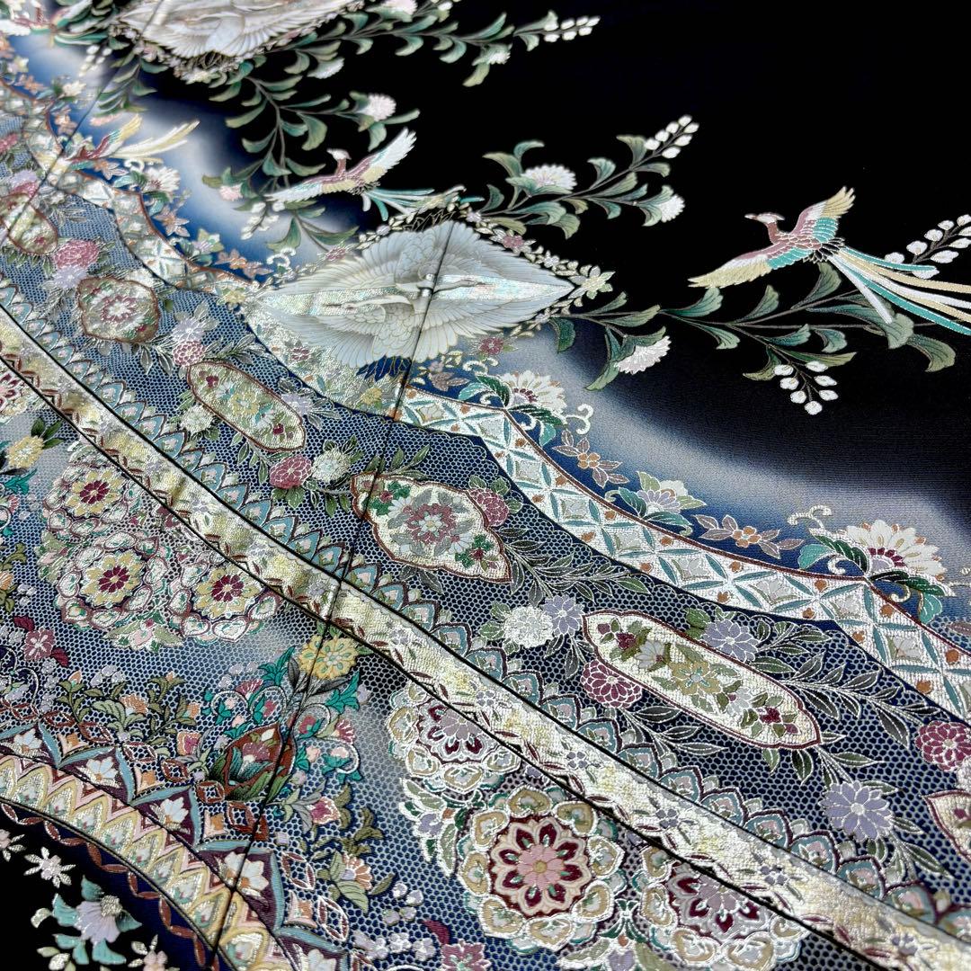 蒼空(そら)　着物リメイクワンピース　黒留袖ドレス　リピ割　フレア袖　双鶴