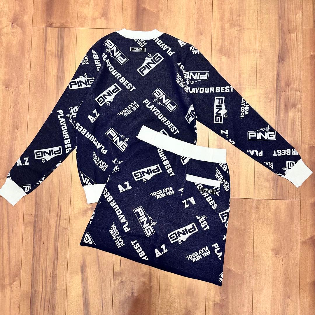 長袖スプリングニット　スカート　セットアップ　春夏商品　ゴルフウェア　レディース