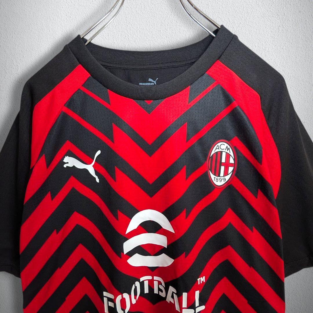 古着 サッカー ゲームシャツ ACミラン 幾何学模様 メンズ Lサイズ相当