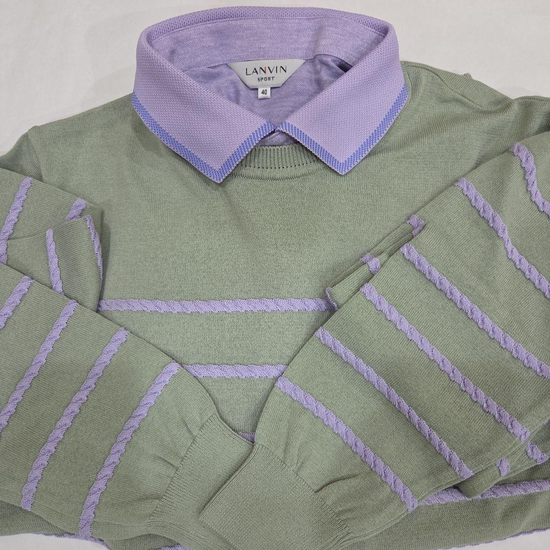 未使用タグ無LANVIN SPORT ラベンダー長袖ポロ40&綿春セーター 40