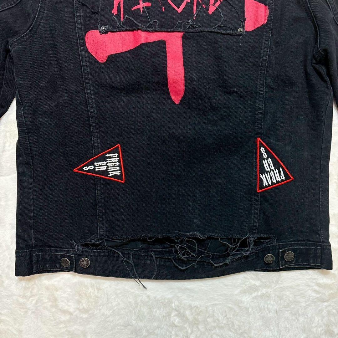 DIESEL ブラックデニムジャケット　ダメージ　ワッペン　黒　 M