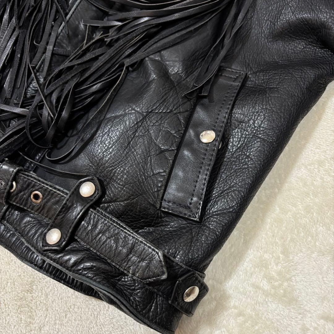 FIRST 本革 フリンジ ライダースジャケット ブラック