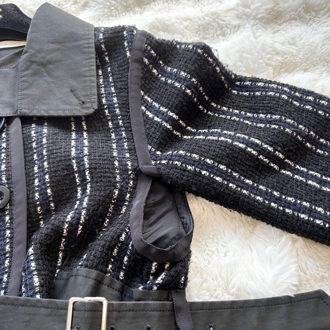 【美品】サカイラック ツイードジャケット ベルト付き 2WAY襟 黒