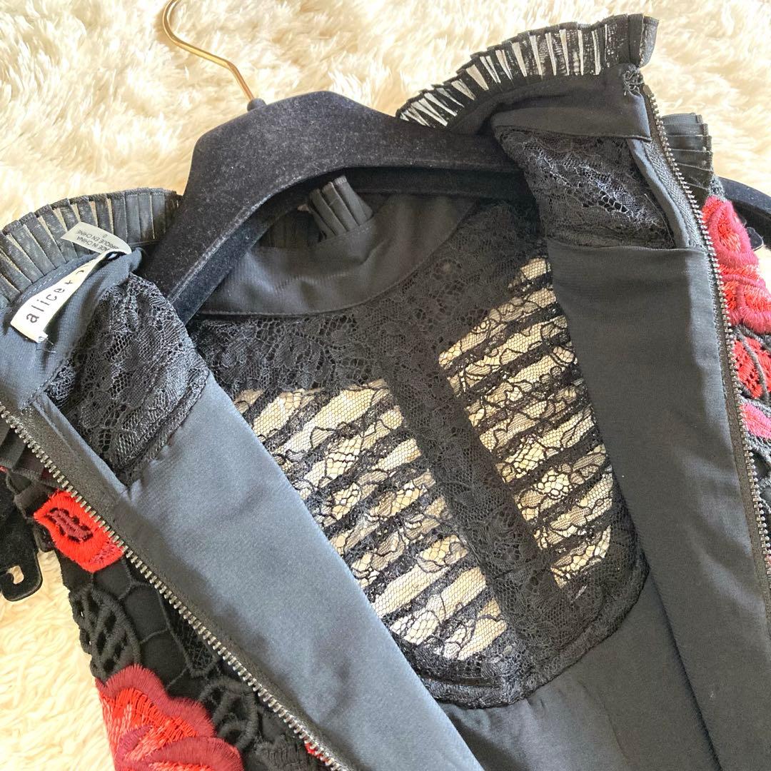 【美品/雑誌掲載】アリスアンドオリビア バラ刺繍 花柄 レース ロングワンピース