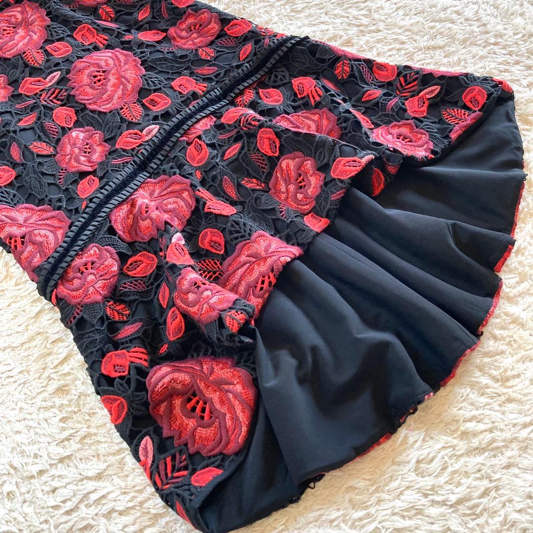 【美品/雑誌掲載】アリスアンドオリビア バラ刺繍 花柄 レース ロングワンピース
