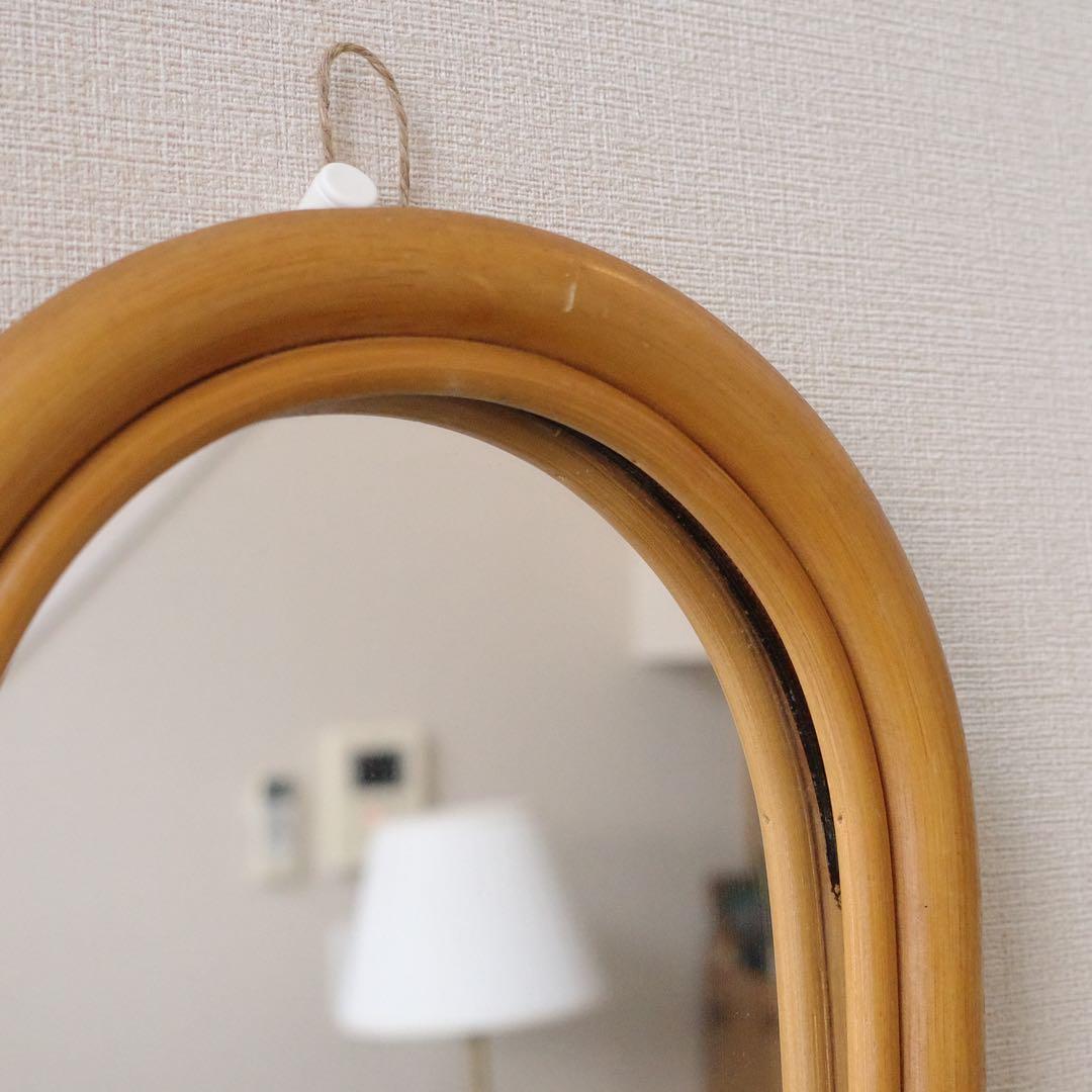 【大幅値下】ラタンミラー 壁掛け アンティーク　昭和レトロ