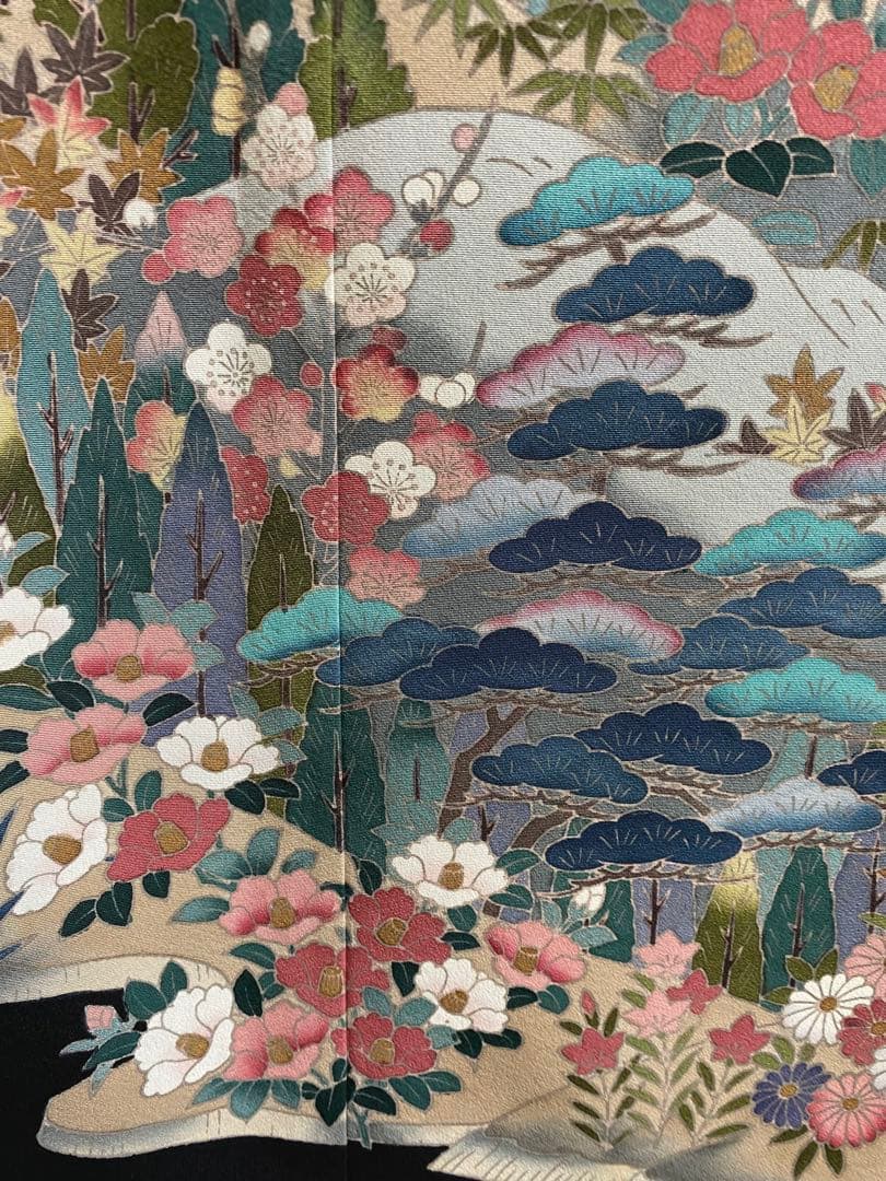 留袖ワンピース　留袖ドレス　着物リメイクロングワンピース　ハンドメイド　黒留袖