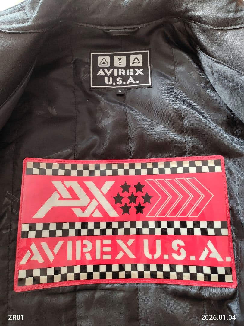 ◆AVIREX ライダースレザージャケット 黒/白◆サイズＬ◆3シーズン