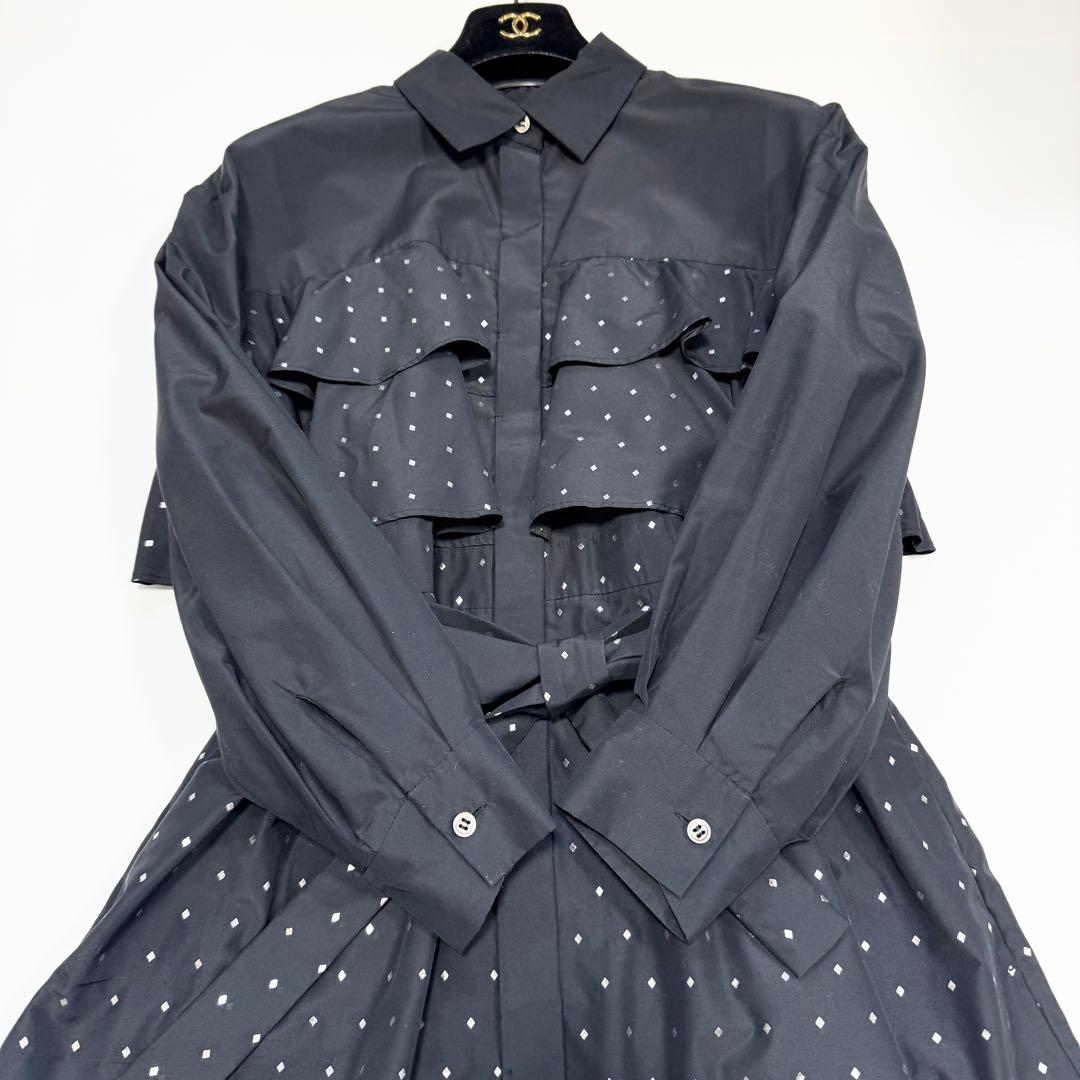 【美品✨】グレースクラス　箔ドットシャツドレス　2023年　36 フリル　ベルト