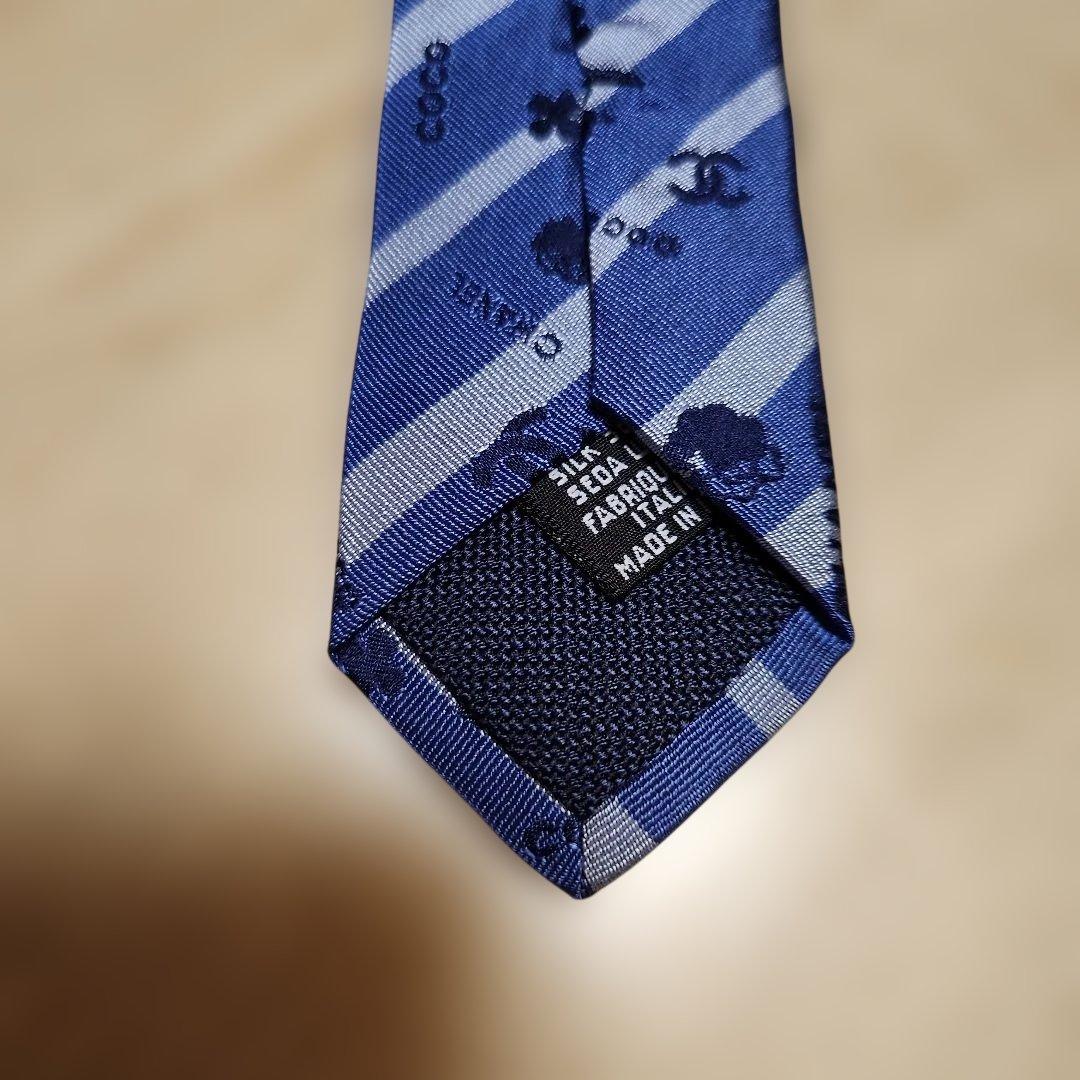 CHANEL 青 ストライプ ネクタイ 箱付き