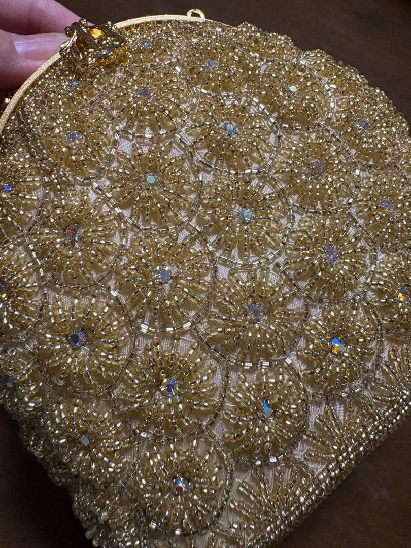 未使用　ゴールド　ビーズバッグ　セミアンティーク　保管品　昭和レトロ