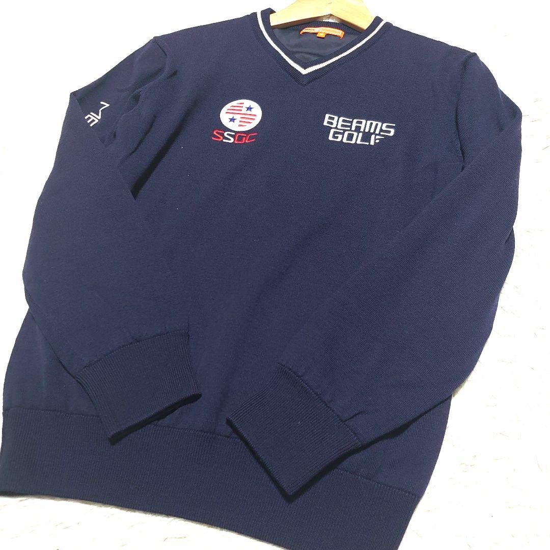 BEAMS GOLF チルデンニット 裏地付き Vネック ロゴ刺繍 ゴルフウエア