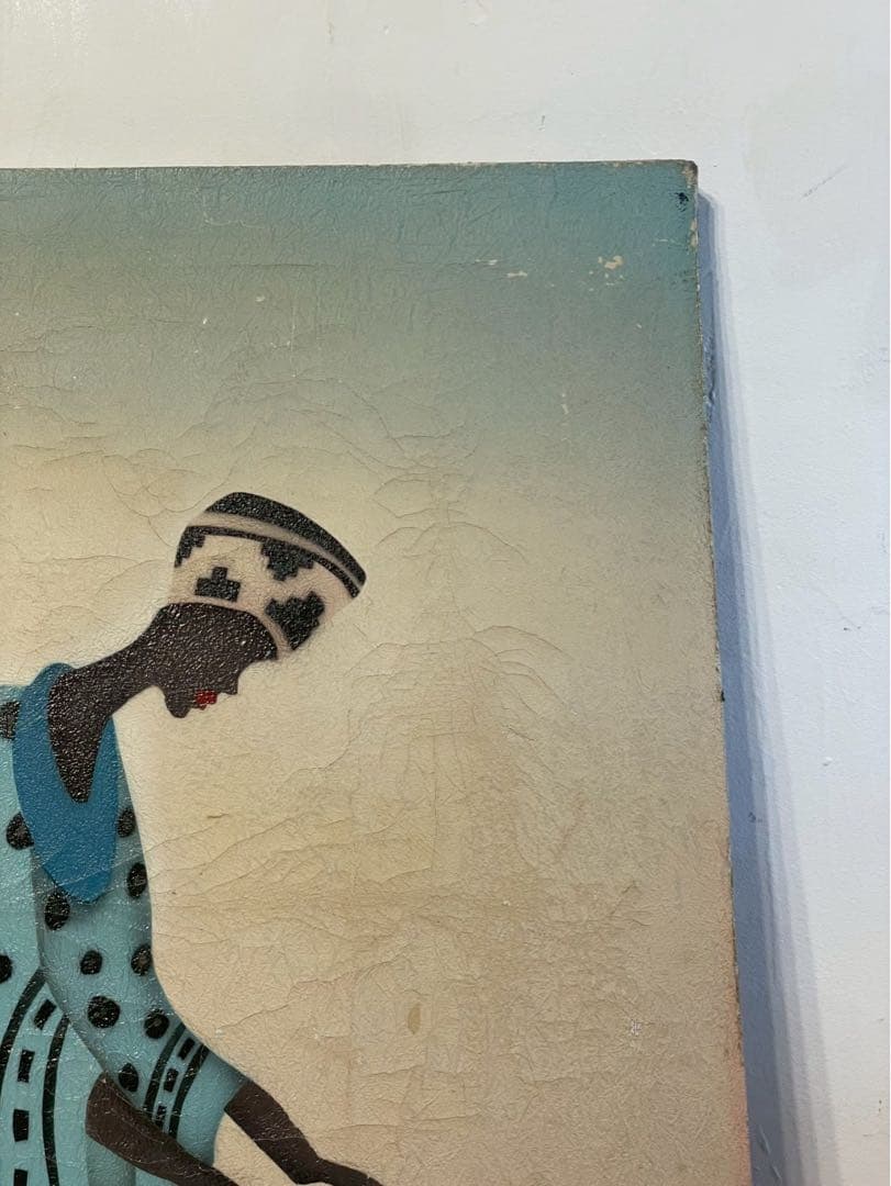 【ビンテージ】アフリカンアート モダン　民族衣装 油彩 大型