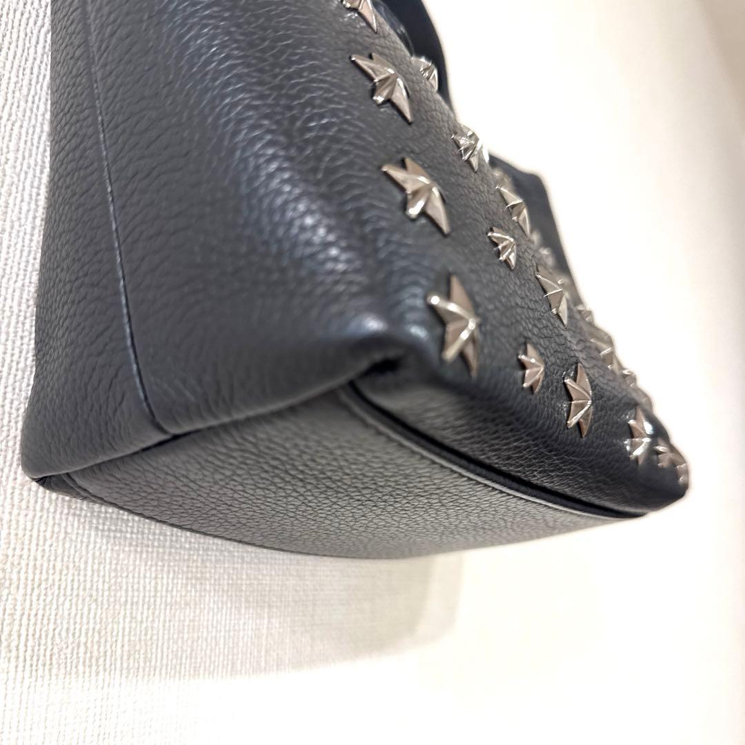 JIMMY CHOO ブラックレザートートバッグ　ガンメタリックスタッズ