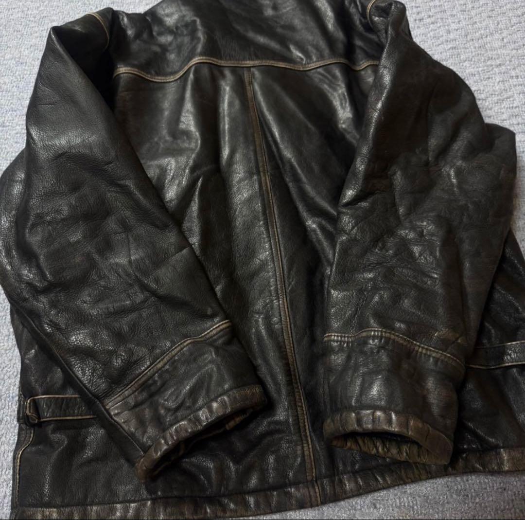 る*ー様 90s イタリア ユーロ 茶芯 レザージャケット ヴィンテージ ライダ