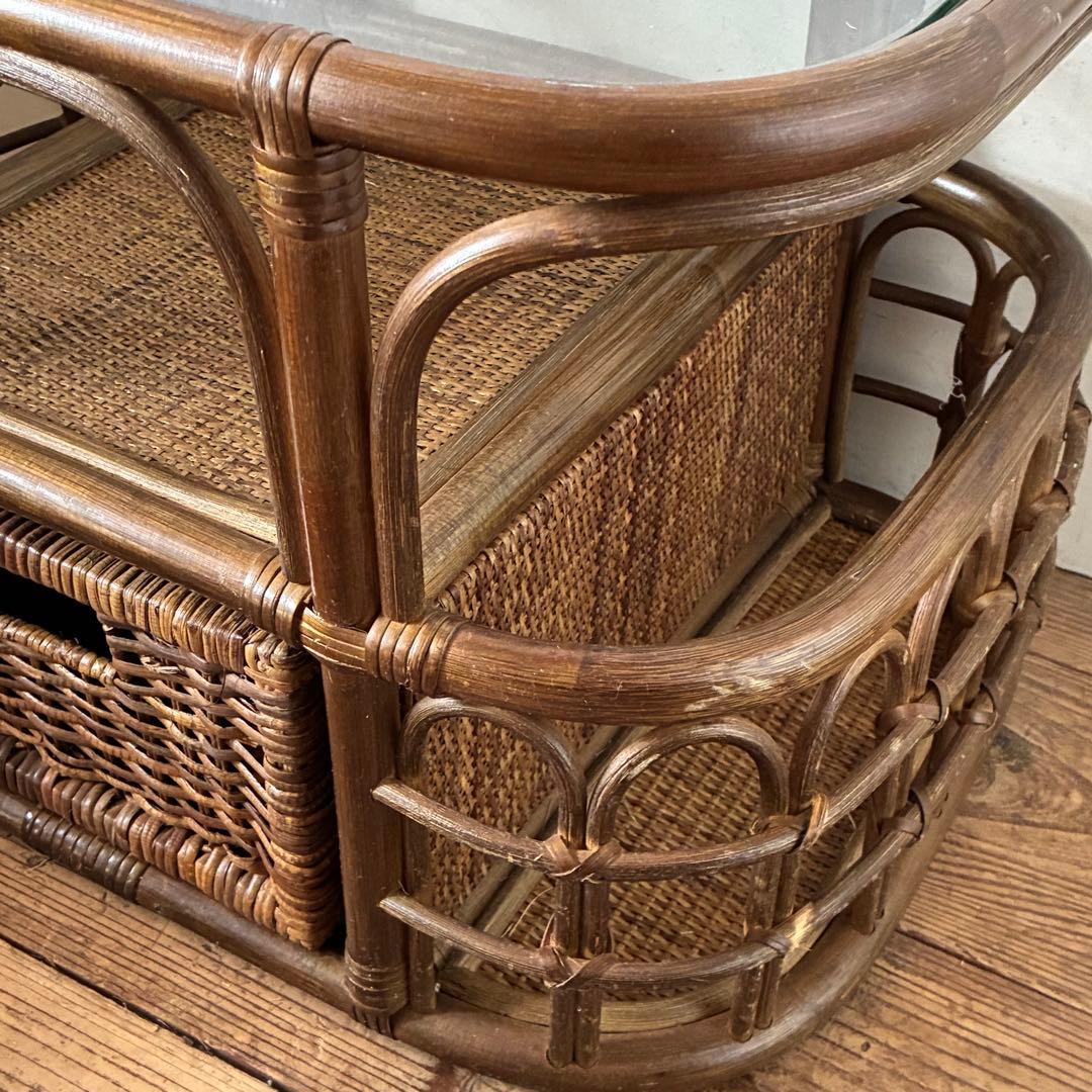 ヴィンテージ ラタン ガラステーブル レトロ