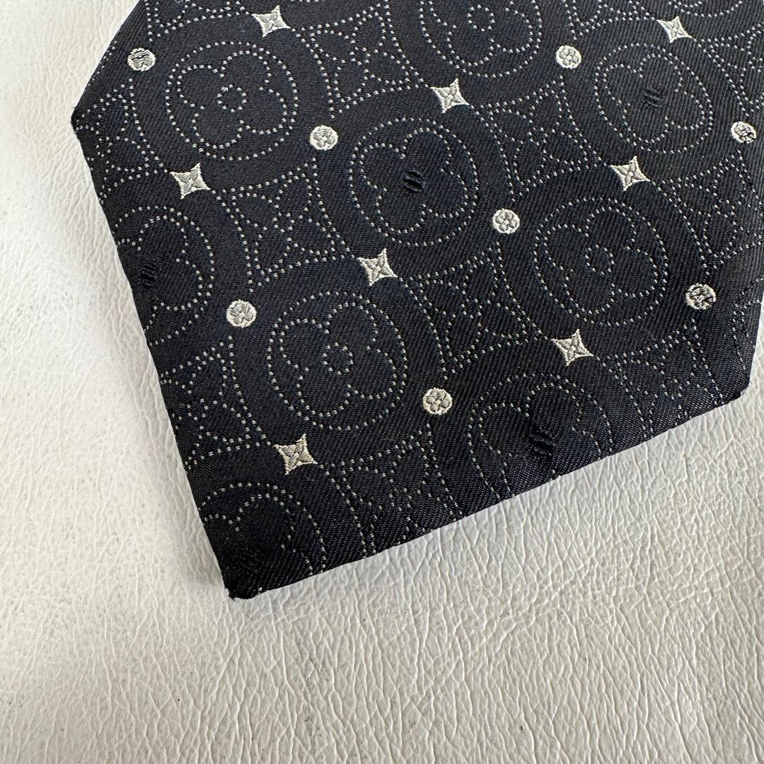 ルイ・ヴィトン ネクタイ モノグラム 総柄 ブラックグレー系 シルク