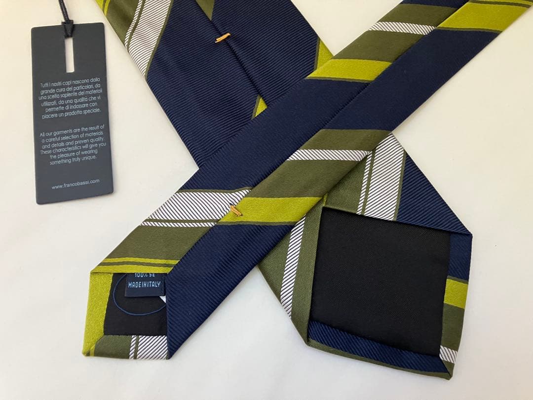 フランコバッシ ストライプ ネクタイ 未使用タグ付 シルク100% ネイビー系