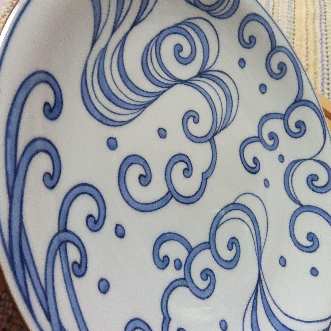 染付波紋八寸皿　五客