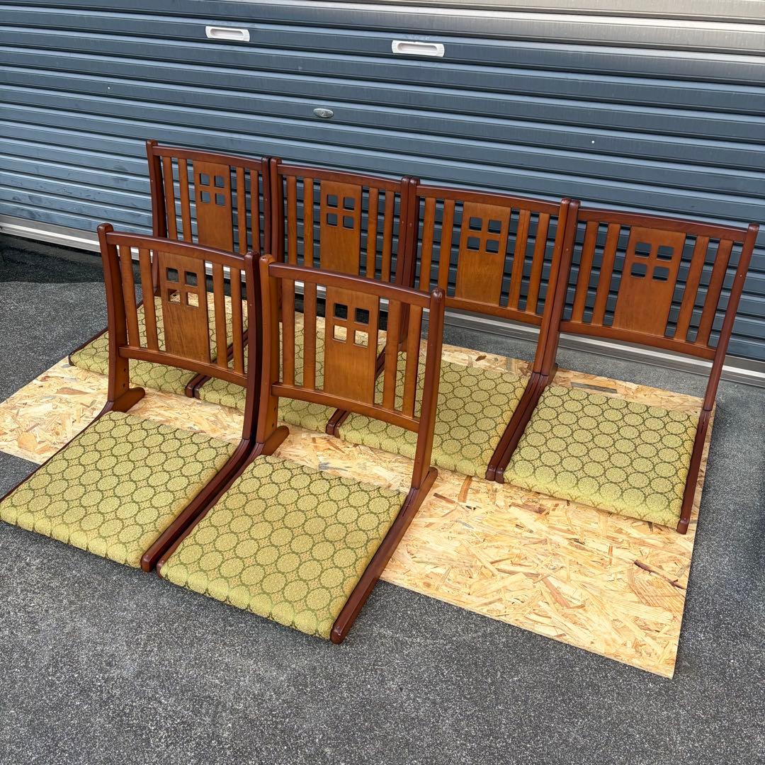 木製座椅子 4脚セット 格子模様
