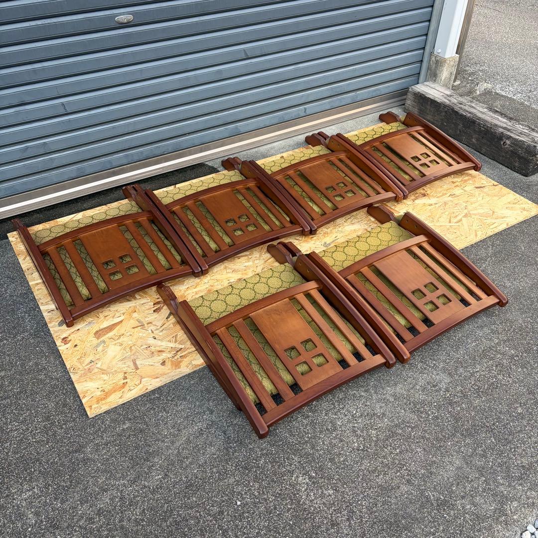 木製座椅子 4脚セット 格子模様