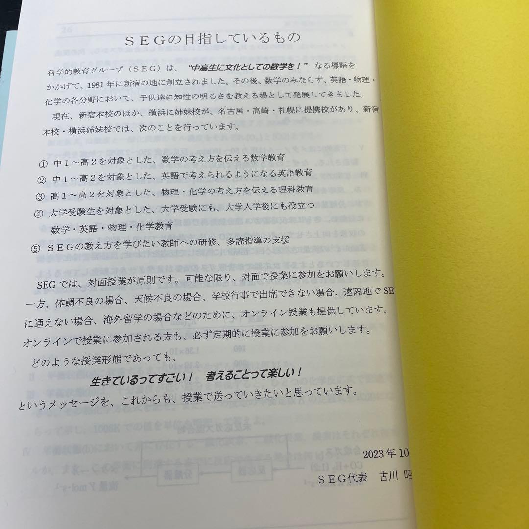 SEG 東大化学　冬季講習　一式　解答付き