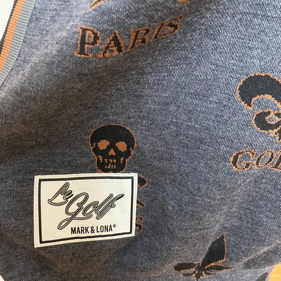 ☻MARK&LONA☻スカル総柄ニットベスト♠グレー♠XL