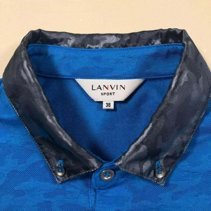 ランバンスポール ゴルフ ポロシャツ ブルー エンボスカモ柄 サイズ38