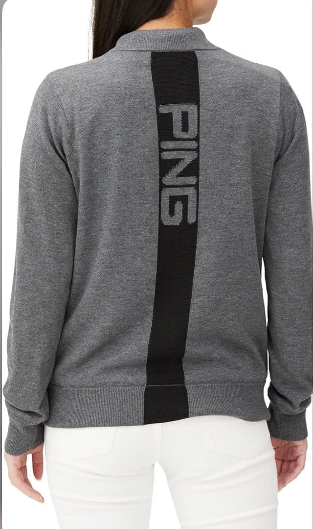 L ☆新品☆ ピン ニットブルゾン リバーシブル　レディース　ゴルフ　グレー