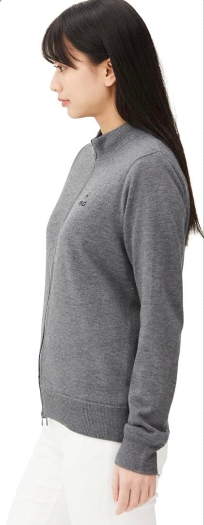 L ☆新品☆ ピン ニットブルゾン リバーシブル　レディース　ゴルフ　グレー