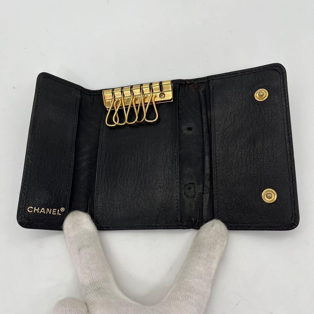 CHANEL キーケース 6連 ココマーク ロゴ金具 黒 ギャランティカード付き