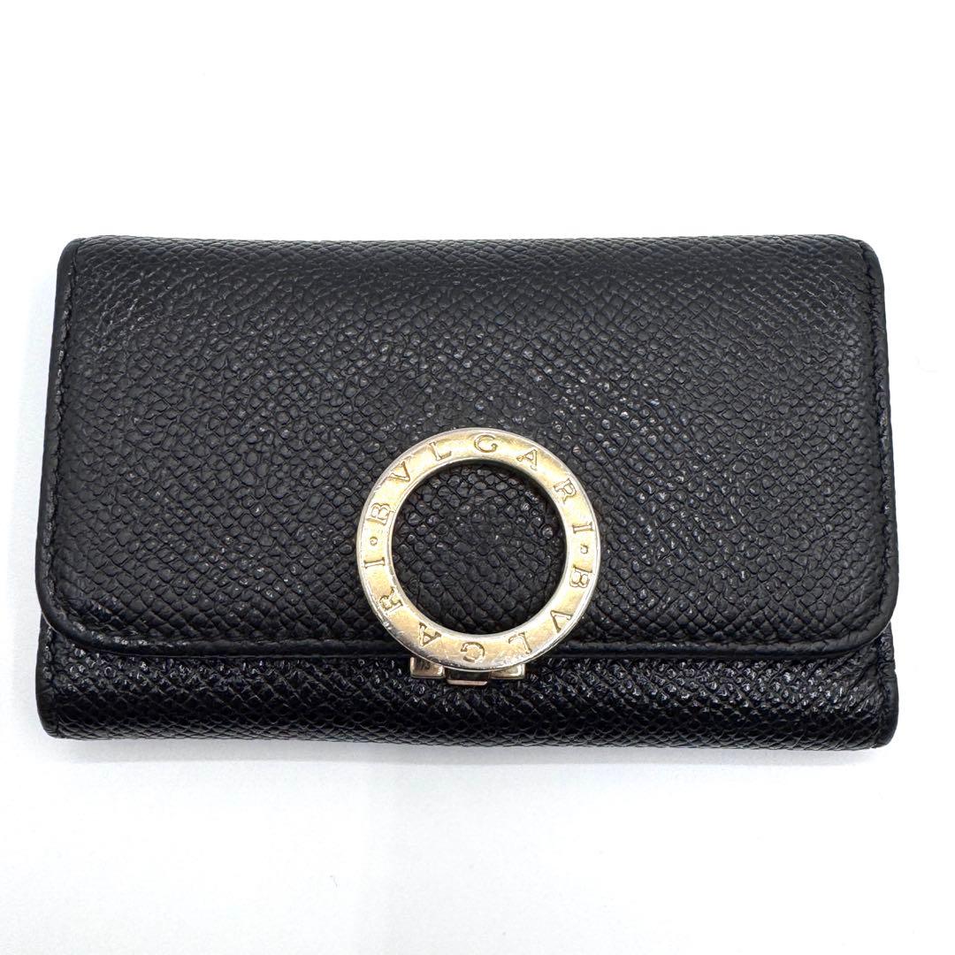 美品✨ブルガリ　6連　キーケース　ロゴクリップ　　レザー　ブラック