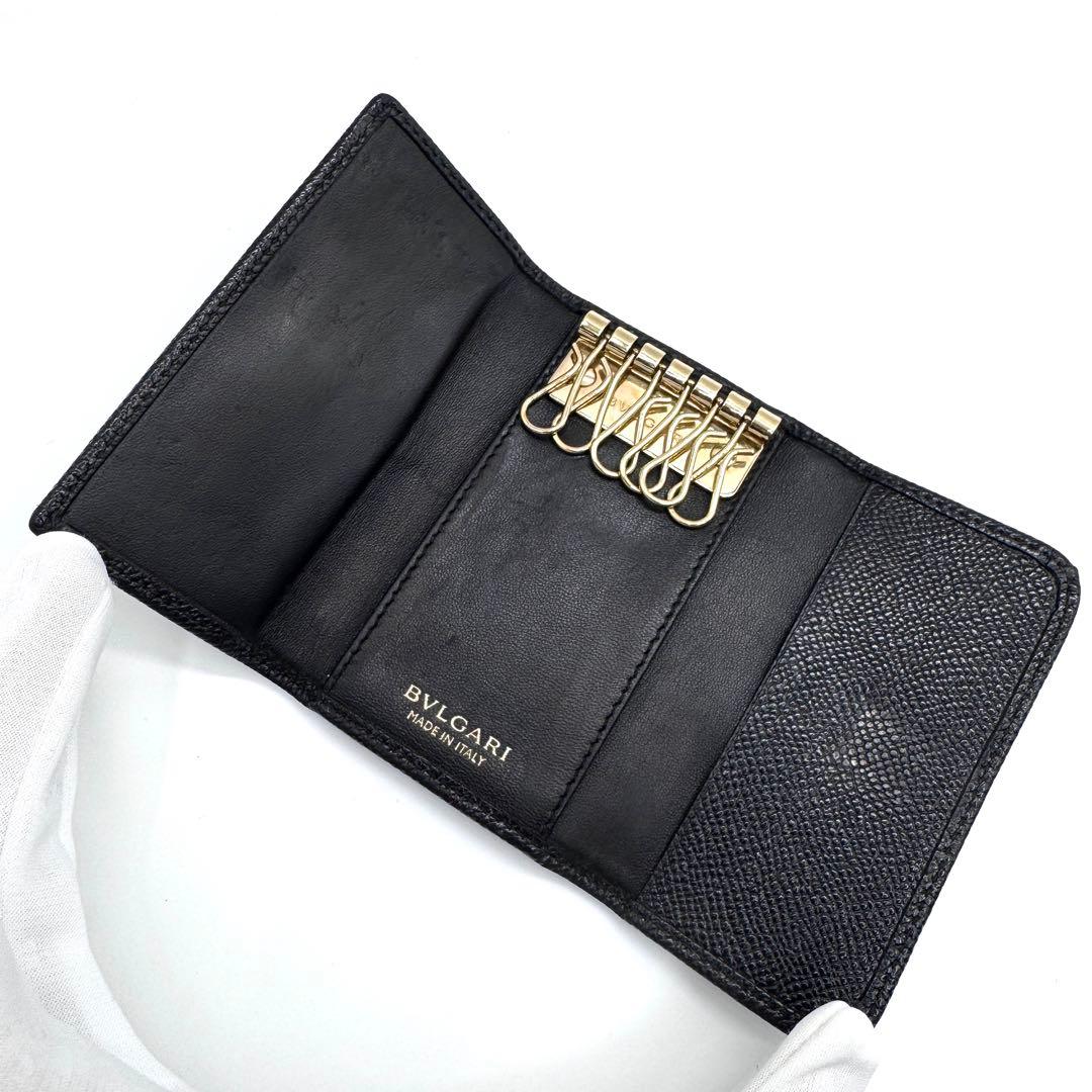 美品✨ブルガリ　6連　キーケース　ロゴクリップ　　レザー　ブラック