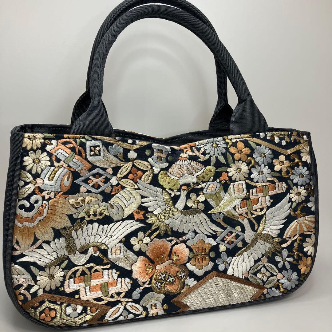 西陣織　錦織　利休　和装　バッグ　刺繍　鶴　和柄　吉祥文様　フォーマルバッグ
