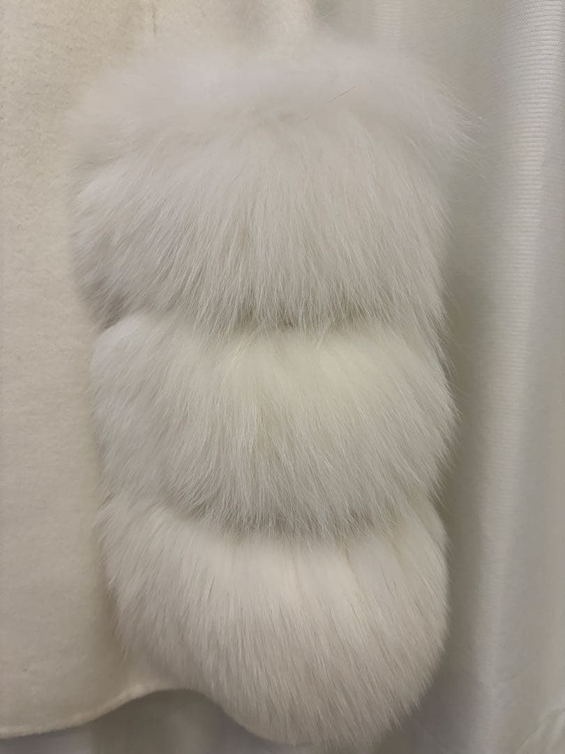 【美品】Salang/FOXファー/ウールケープコート/アイボリー