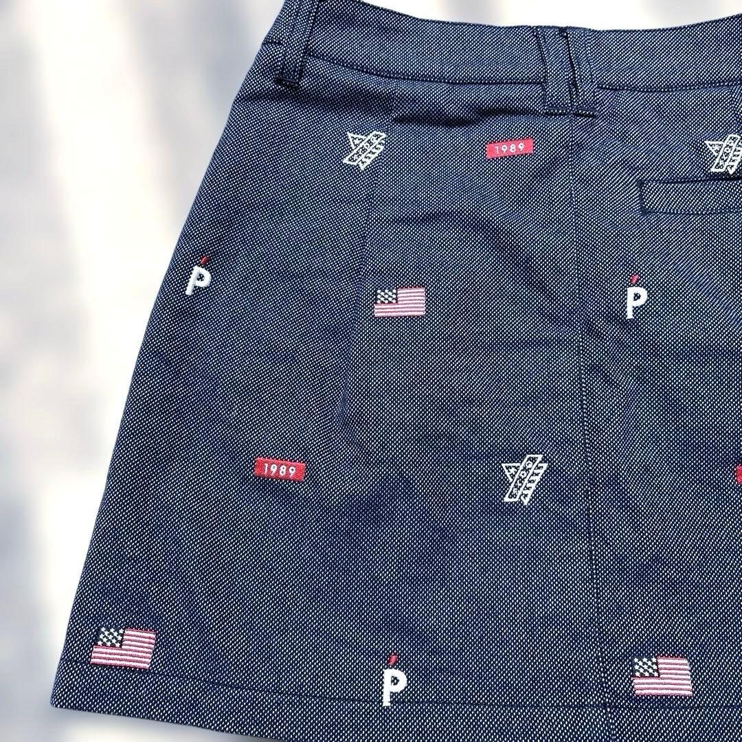 パーリーゲイツ　ゴルフスカート0 (S)総柄　ネイビー　レディースゴルフウェア