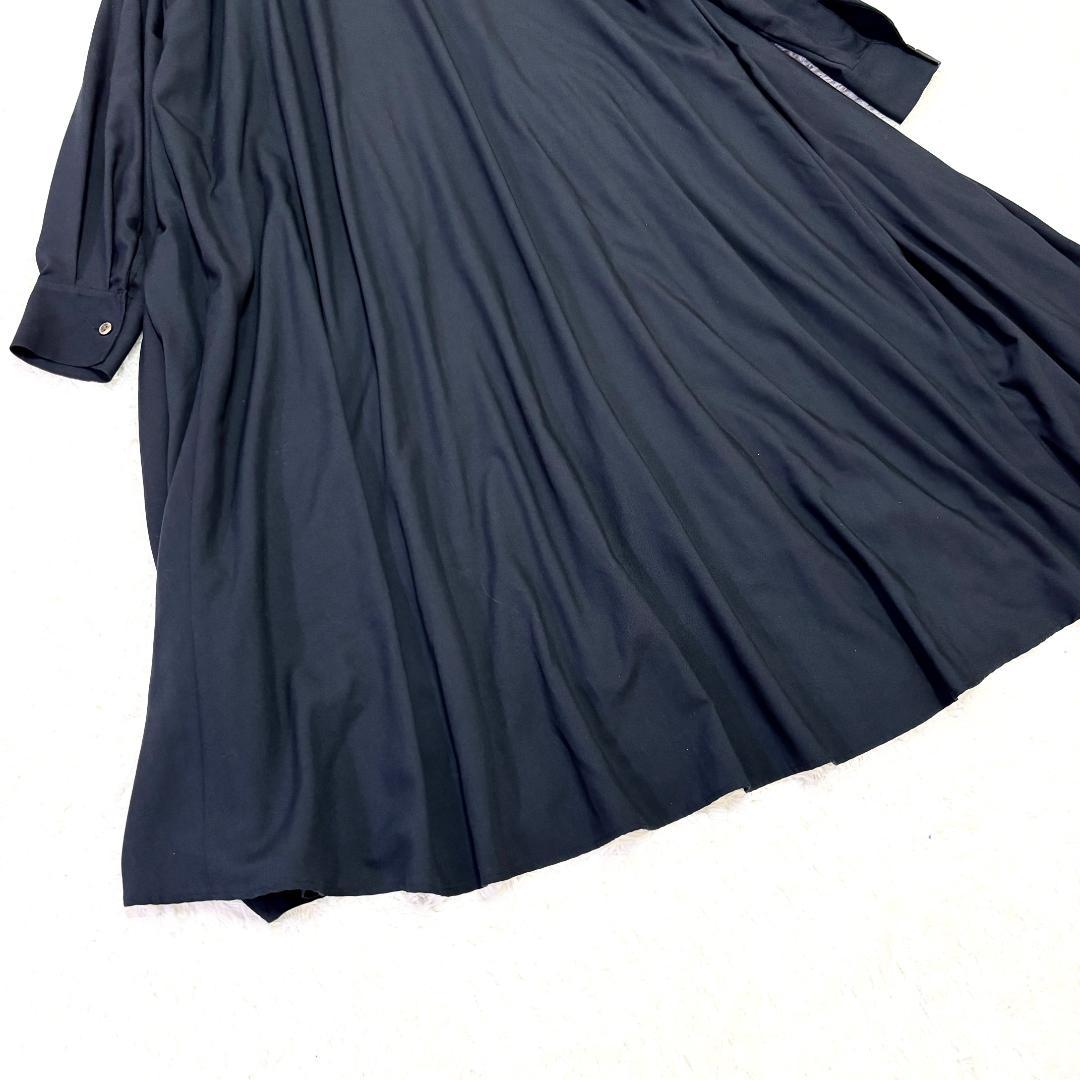 ミズイロインド T/Rスタンドカラーフレアワンピース 定価2.3万 ネイビー