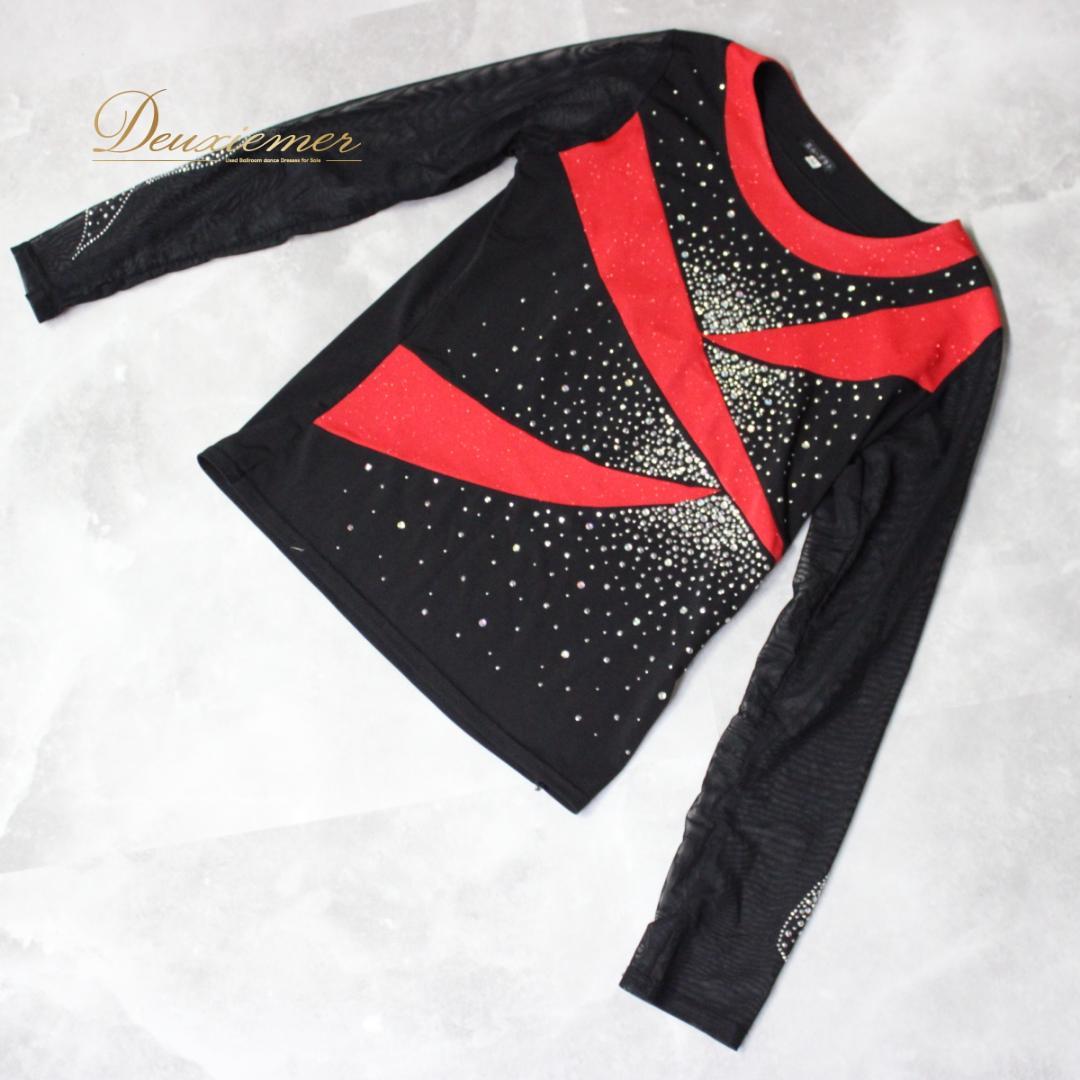 【美品 社交ダンス衣装】上下セット エル・プラト 赤 黒 派手 華やか 長袖