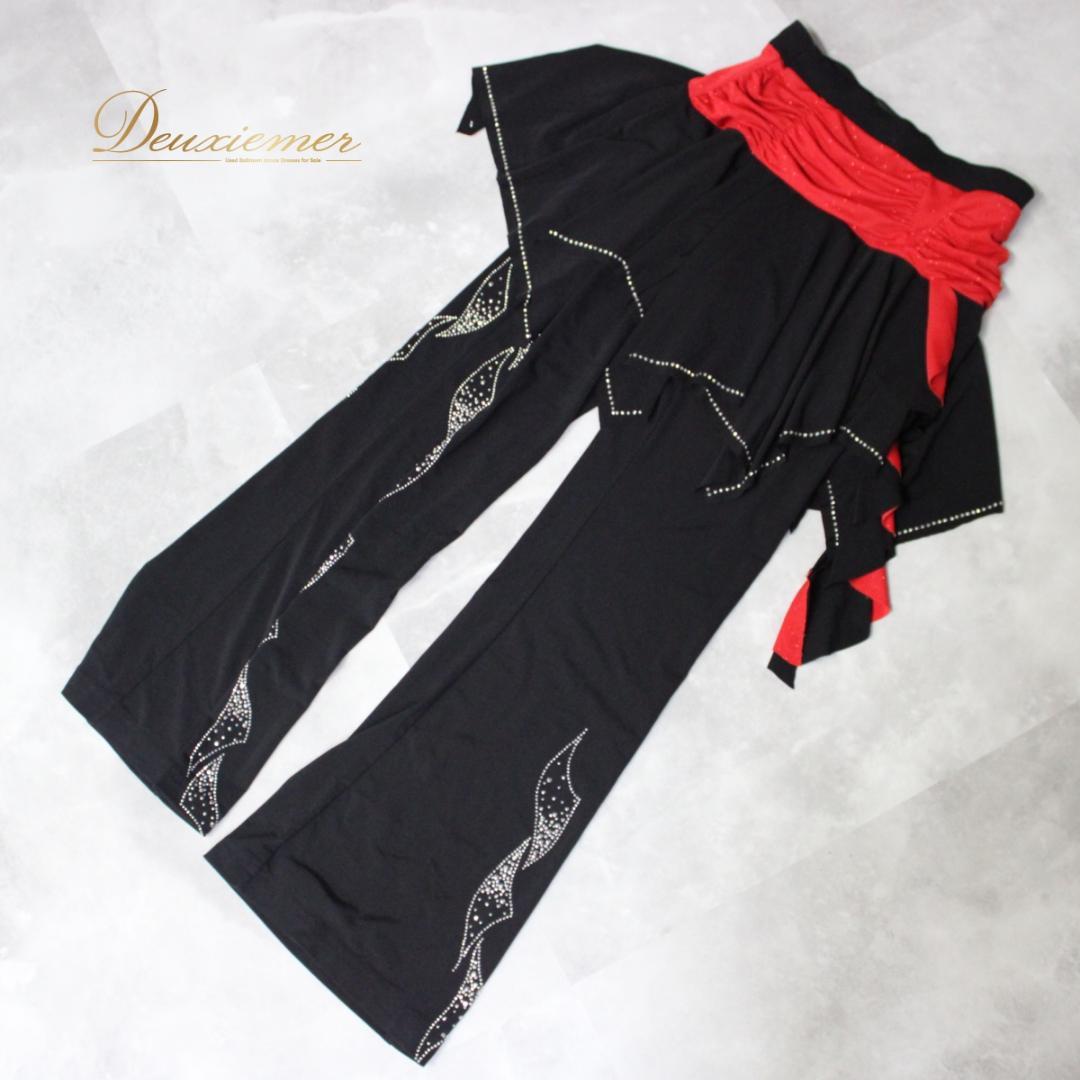 【美品 社交ダンス衣装】上下セット エル・プラト 赤 黒 派手 華やか 長袖