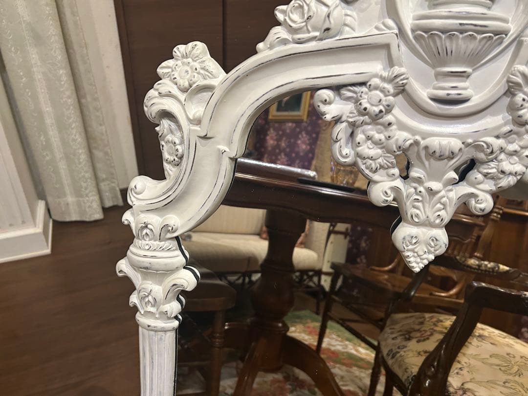アンティーク　ロココ　ホワイト　壁掛けミラー　姿見
