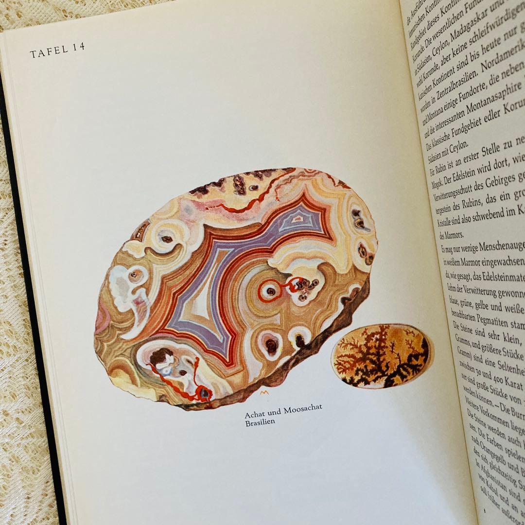 洋書　古書　優美な宝石学の本　宝石・鉱物図鑑　繊細に輝く鉱物イラスト