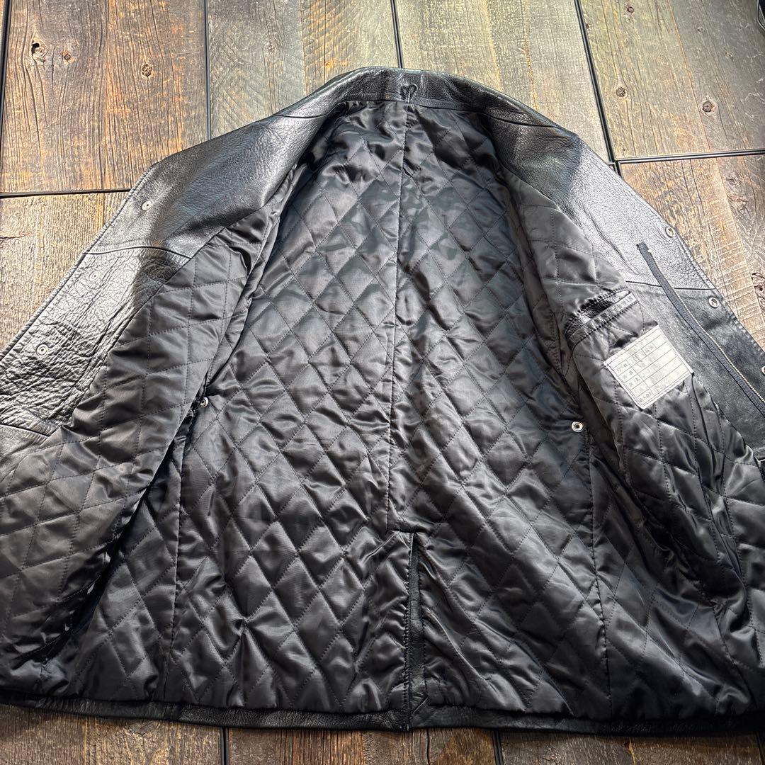 古着　本革　ポリスマンジャケット　カウハイド　ブラックライダース　ハーフジャケ.