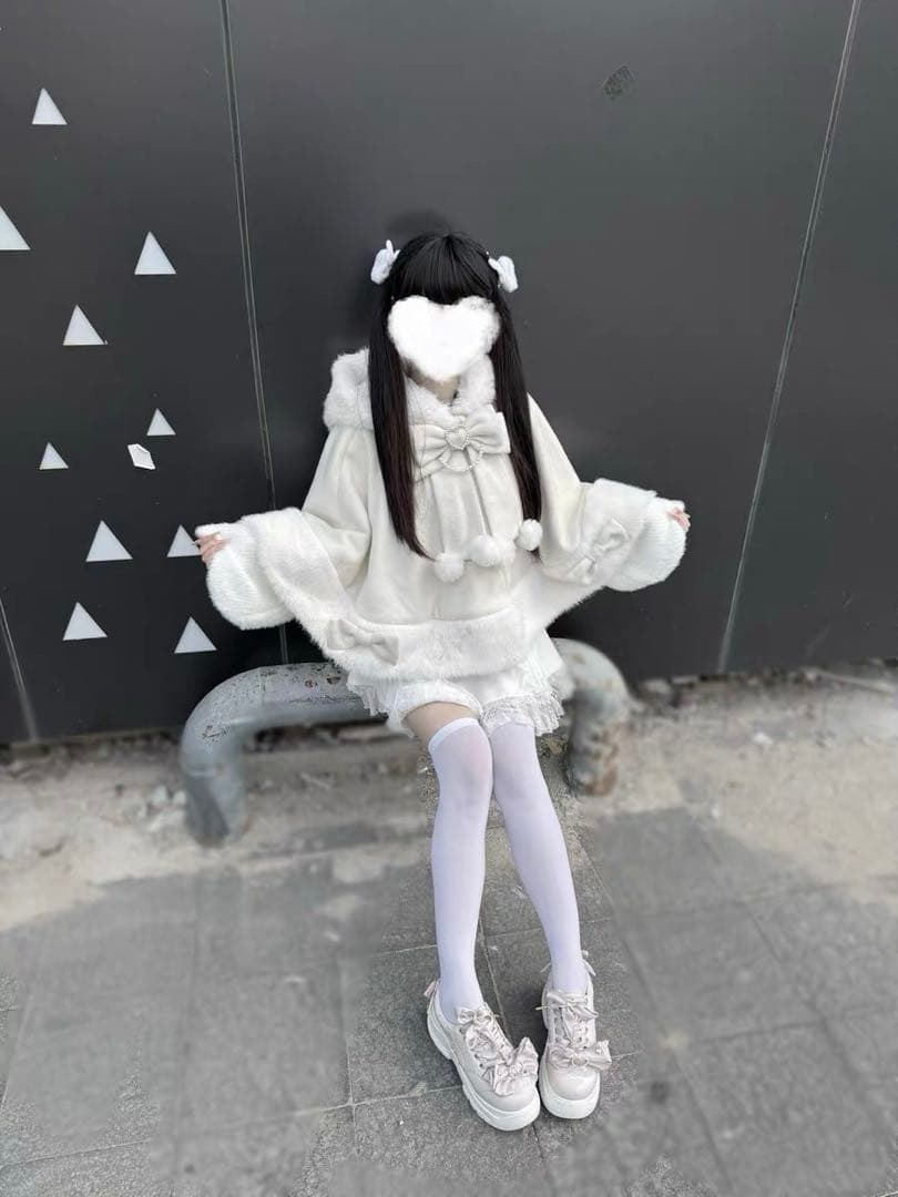 高品質 地雷系 猫耳ファーケープコート　量産型 サブカル 天使界隈 ポンチョ