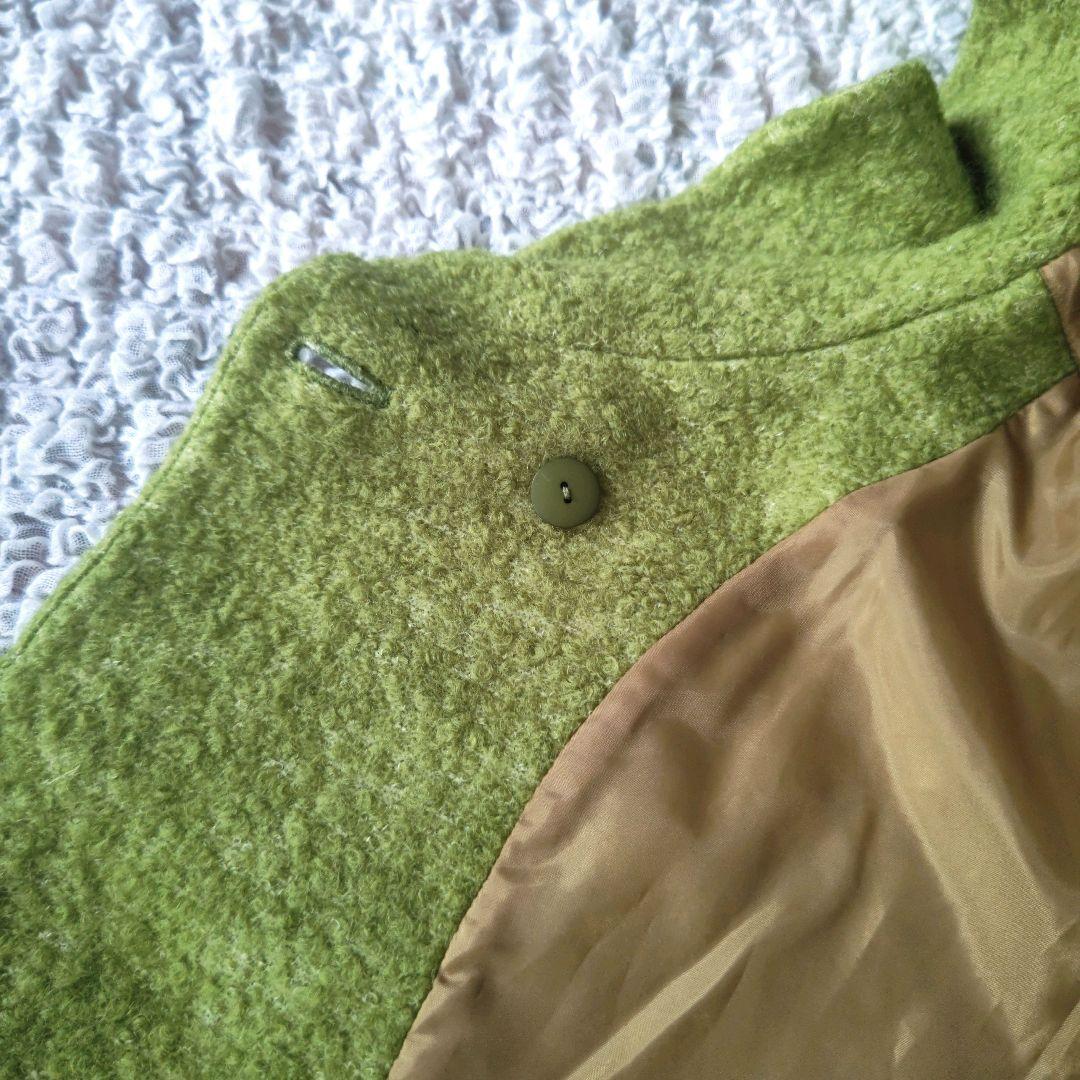 ✨美品✨ホコモモラ　ウール混　花ボタン　ビジュー　ケープ　グリーン　サイズ40