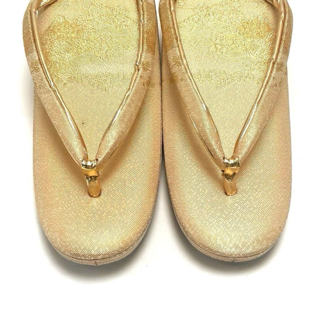 最終価格 新春セール 美品 創作 御誂 和装用バッグ 草履 2点セット ゴールド