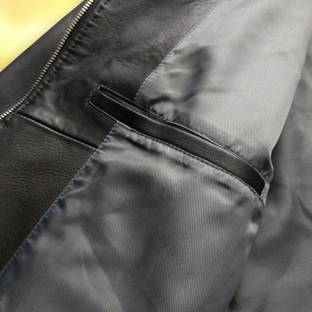 メンズビギ ブラック ラムレザーシングルライダースジャケット L