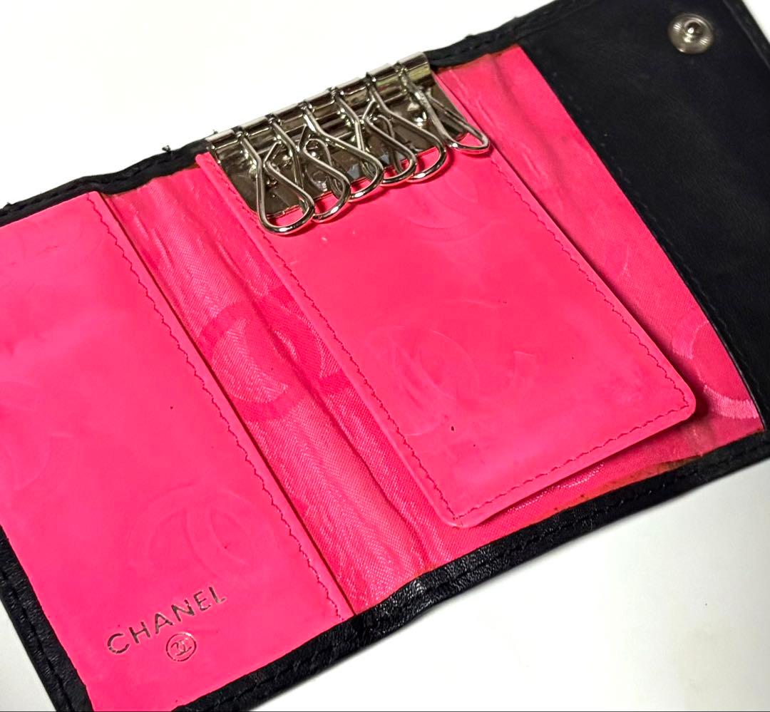 V字回復 ！CHANELシャネル☆6連キーケース ブラックピンク
