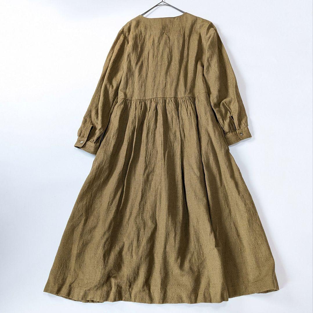 SOIL ウールリネン ダブルボタン ギャザーワンピース シボ感 インド製