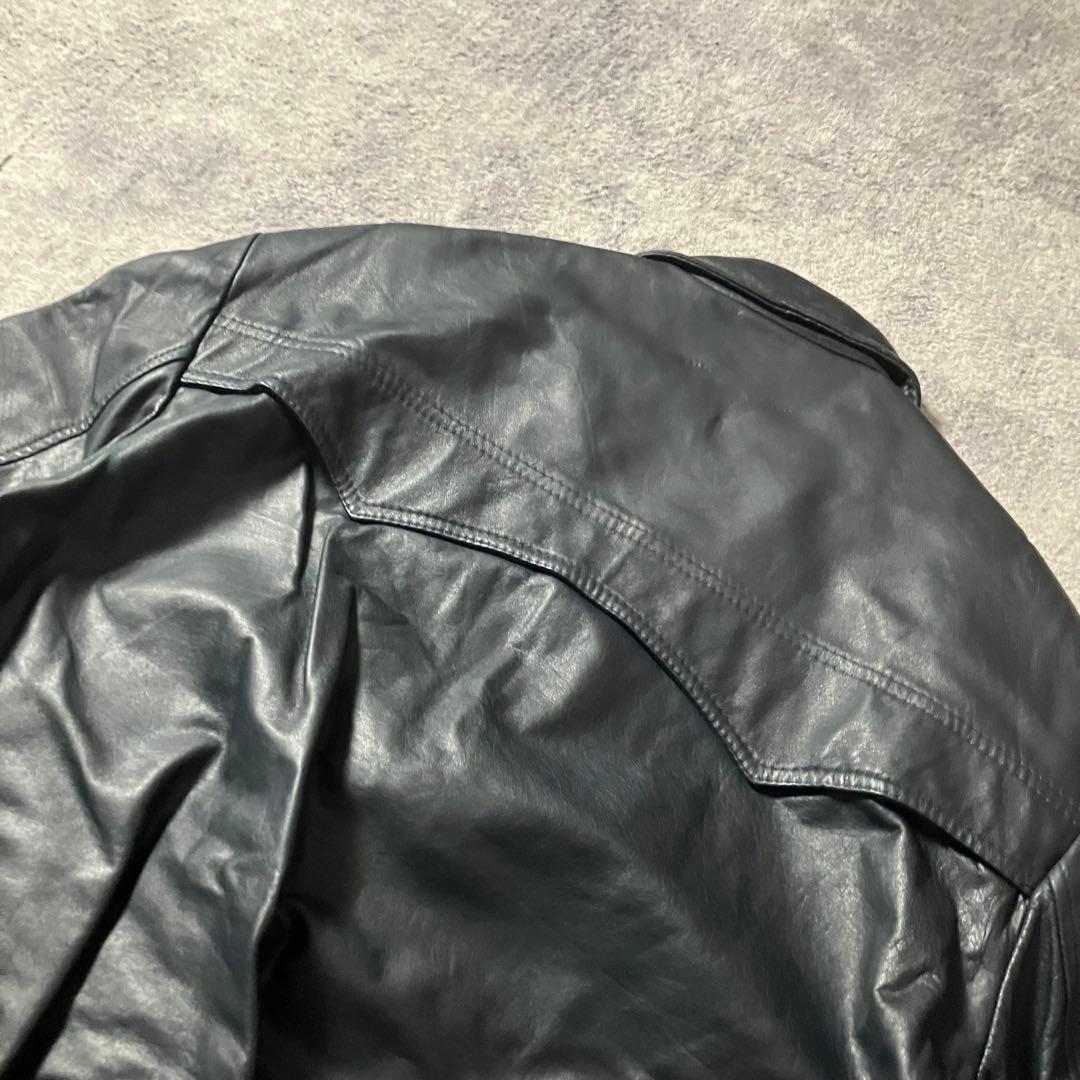 80sカナダ製短丈レザージャケット本革刺繍ボンバージャケット革ジャンブラック黒